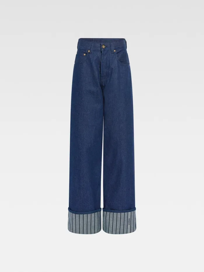 Women Denim JACQUEMUS The Wide DeNmes Denim Pants Navy Navy Stripes Women Denim JACQUEMUS The Wide DeNmes Denim Pants Navy Navy Stripes