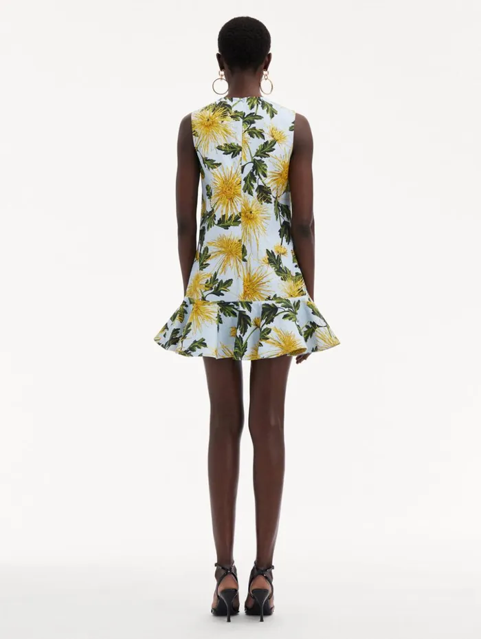 Women Dresses Oscar De La Renta Chrysanthemum Cotton Cloqu Dress Yellow Light Blue Women Dresses Oscar De La Renta Chrysanthemum Cotton Cloqu Dress Yellow Light Blue
