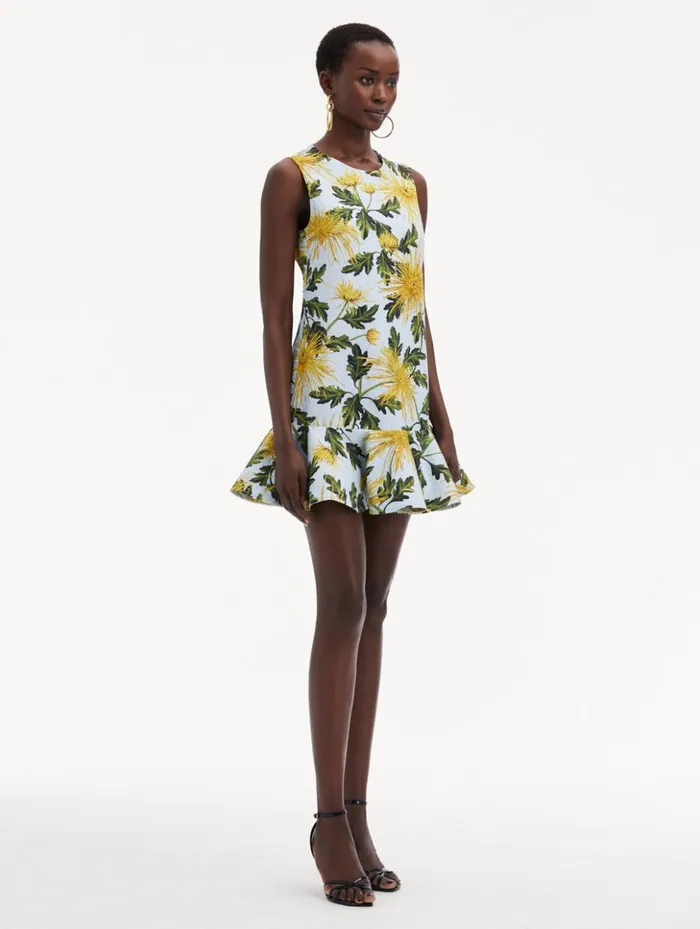 Women Dresses Oscar De La Renta Chrysanthemum Cotton Cloqu Dress Yellow Light Blue Women Dresses Oscar De La Renta Chrysanthemum Cotton Cloqu Dress Yellow Light Blue