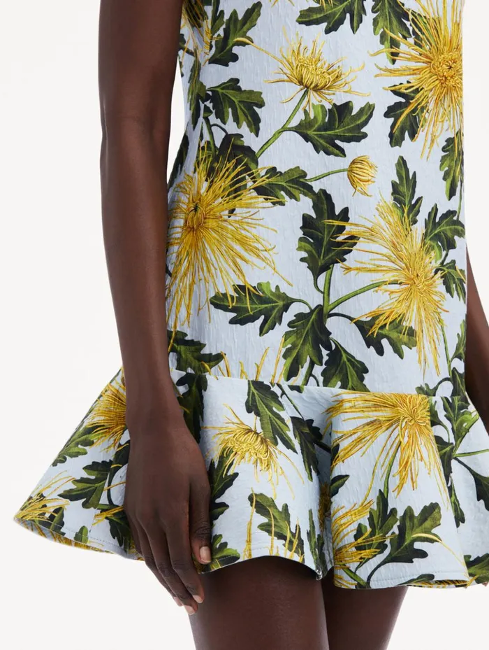 Women Dresses Oscar De La Renta Chrysanthemum Cotton Cloqu Dress Yellow Light Blue Women Dresses Oscar De La Renta Chrysanthemum Cotton Cloqu Dress Yellow Light Blue