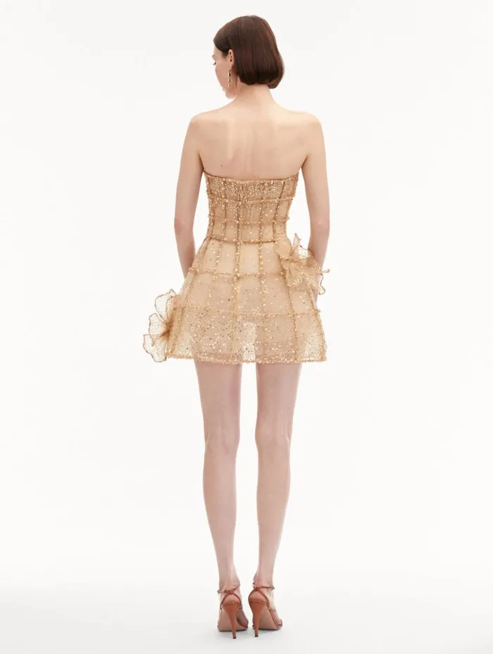 Women Dresses Oscar De La Renta Crystal Grid Orchid Cocktail Dress Gold Women Dresses Oscar De La Renta Crystal Grid Orchid Cocktail Dress Gold