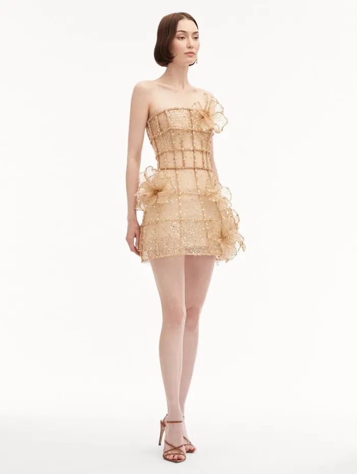Women Dresses Oscar De La Renta Crystal Grid Orchid Cocktail Dress Gold Women Dresses Oscar De La Renta Crystal Grid Orchid Cocktail Dress Gold
