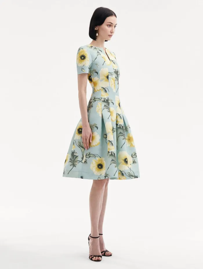 Women Dresses Oscar De La Renta Poppy Faille Split Neck Dress Sage Yellow Women Dresses Oscar De La Renta Poppy Faille Split Neck Dress Sage Yellow