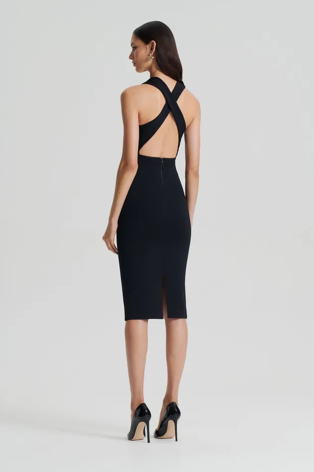 Women Dresses Scanlan Theodore CREPE KNIT WRAP NECK DRESS BLACK Women Dresses Scanlan Theodore CREPE KNIT WRAP NECK DRESS BLACK