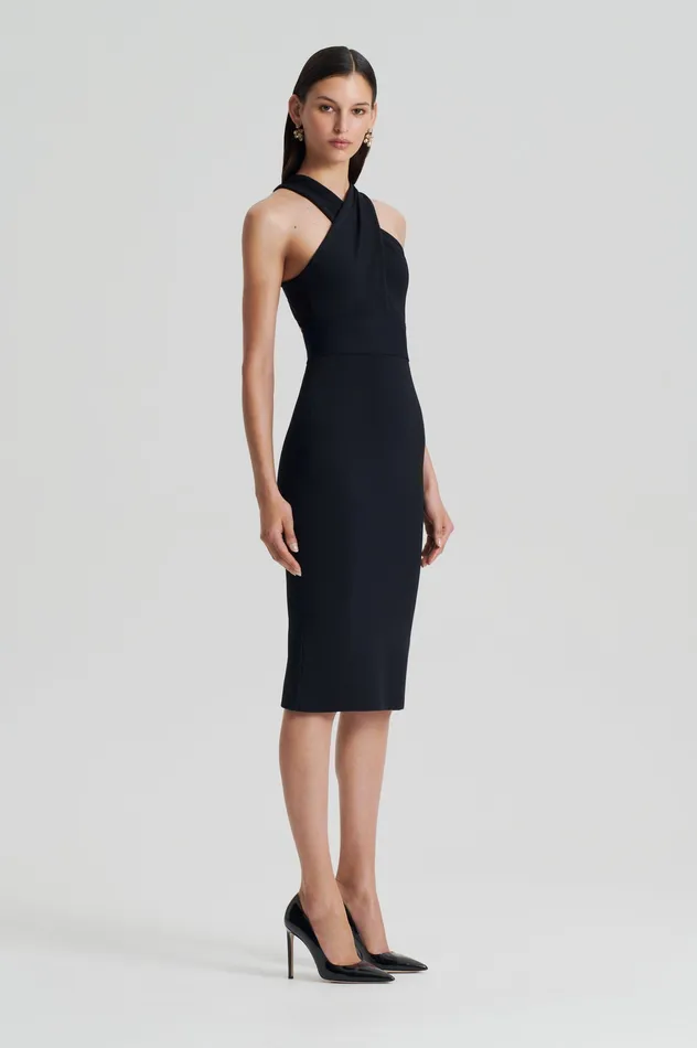 Women Dresses Scanlan Theodore CREPE KNIT WRAP NECK DRESS BLACK Women Dresses Scanlan Theodore CREPE KNIT WRAP NECK DRESS BLACK