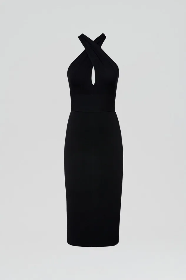 Women Dresses Scanlan Theodore CREPE KNIT WRAP NECK DRESS BLACK Women Dresses Scanlan Theodore CREPE KNIT WRAP NECK DRESS BLACK