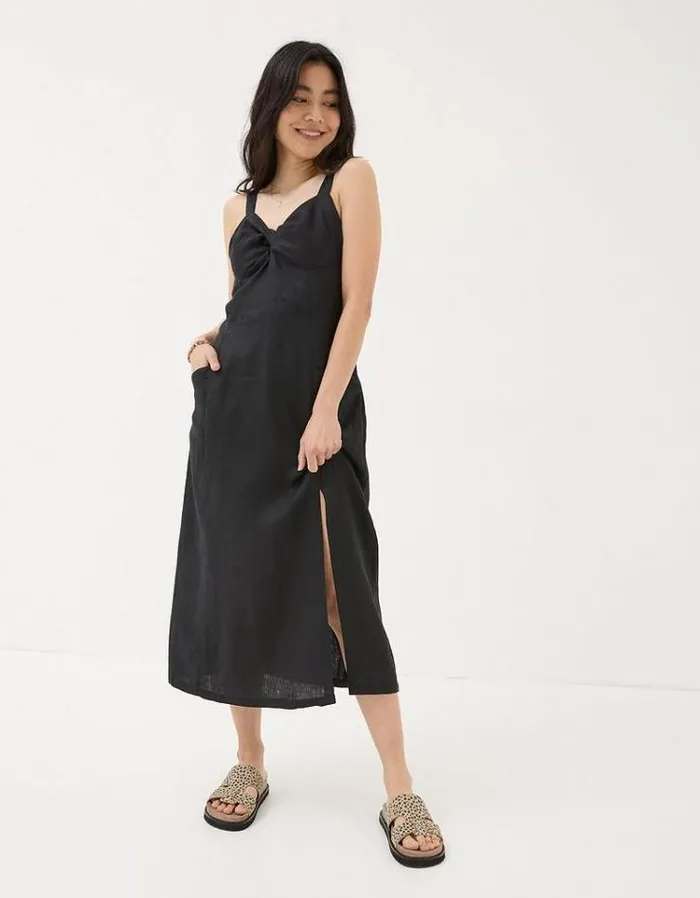 Women FatFace Vacation Shop Talia Linen Midi Dress Black