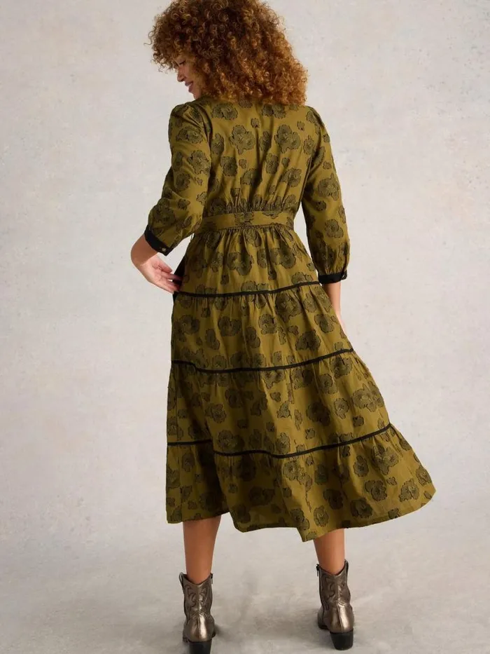 Women Fawn Jacquard Midi Dress Green Multi White Stuff Party Dresses Women Fawn Jacquard Midi Dress Green Multi White Stuff Party Dresses