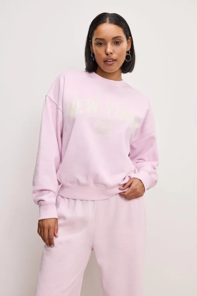Women GOOD AMERICAN Sweaters NEW YORK GRAPHICSWEATSHIRT Washed Cotton Candy Pink001 Women GOOD AMERICAN Sweaters NEW YORK GRAPHICSWEATSHIRT Washed Cotton Candy Pink001