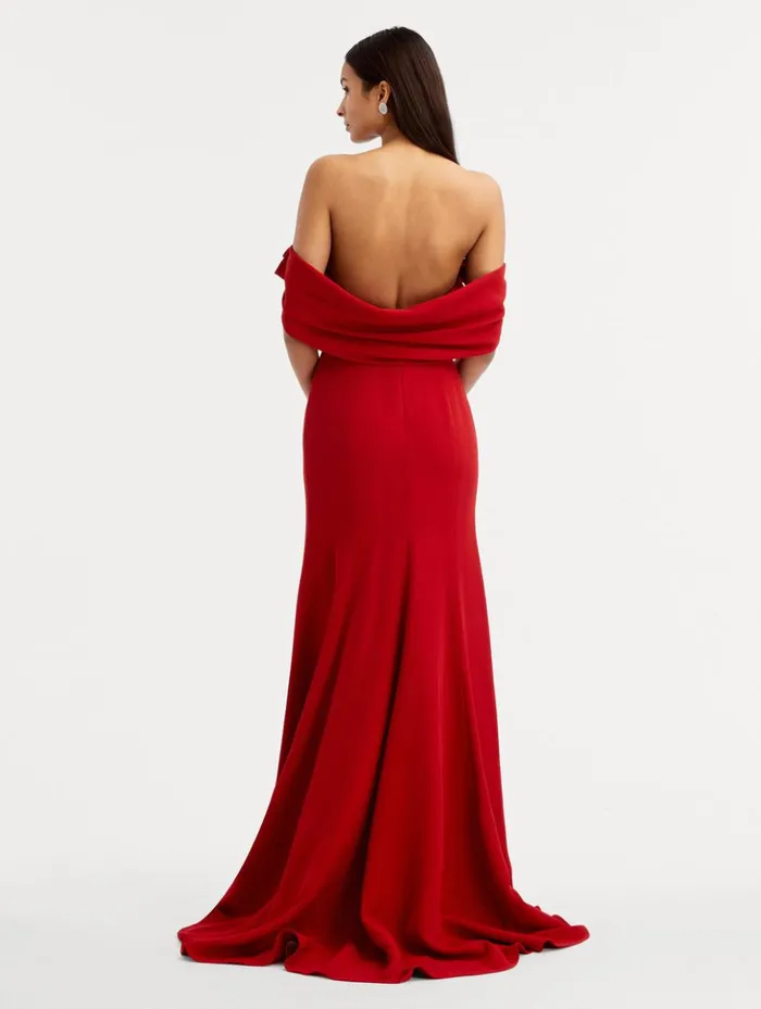 Women Gowns and Caftans Oscar De La Renta Cady Off Shoulder Peasante Gown Crimson