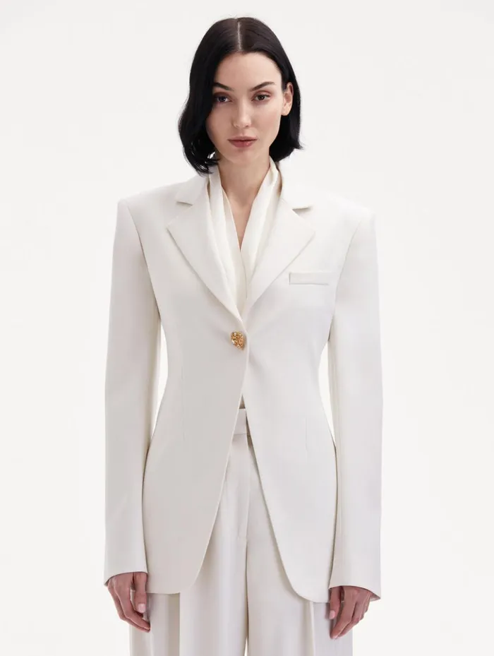 Women Jackets and Coats Oscar De La Renta Button Detail SingleBreasted Blazer Ivory Women Jackets and Coats Oscar De La Renta Button Detail SingleBreasted Blazer Ivory