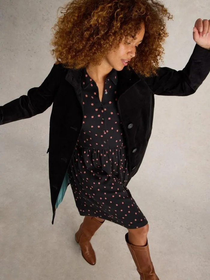 Women Karla Velvet Coat Pure Black White Stuff Coats and Jackets