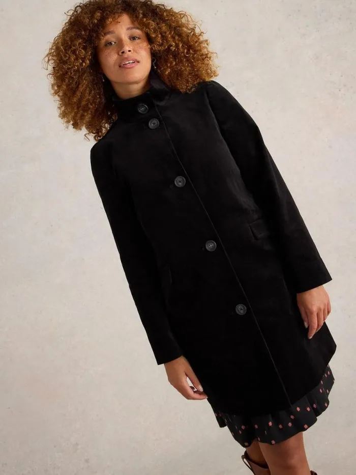 Women Karla Velvet Coat Pure Black White Stuff Coats and Jackets Women Karla Velvet Coat Pure Black White Stuff Coats and Jackets