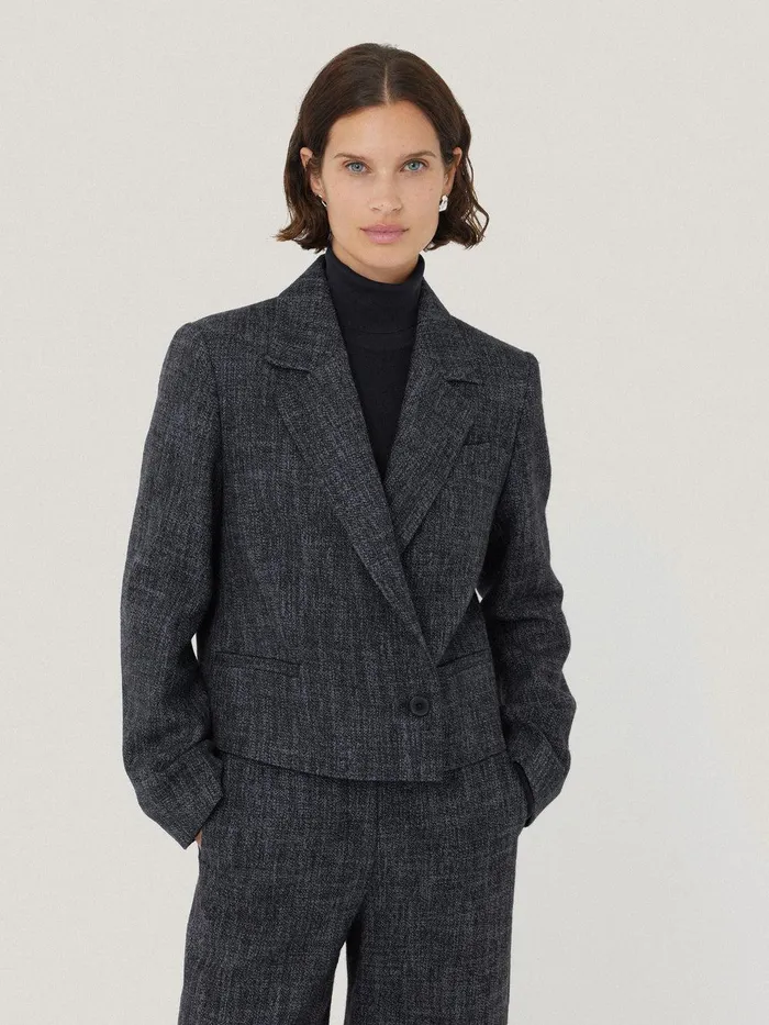 Women Kelvin Boucle Cropped Jacket Navy Jigsaw Coats and Jackets