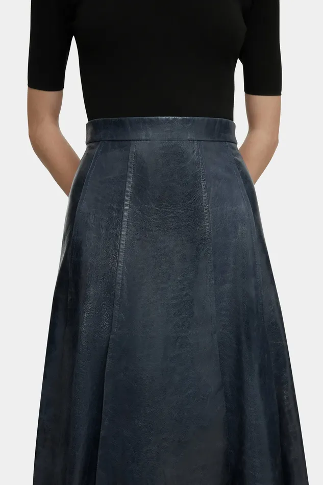 Women Kensie Skirt in Dark Navy Leather Skirts Emilia Wickstead Women Kensie Skirt in Dark Navy Leather Skirts Emilia Wickstead