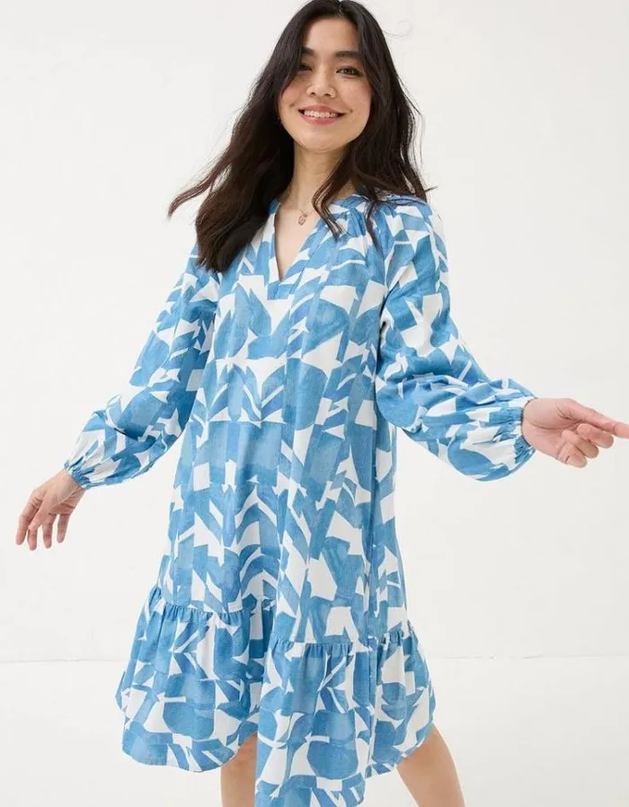 WomenKids FatFace Vacation Shop Amy Med Geo Dress Chambray Blue