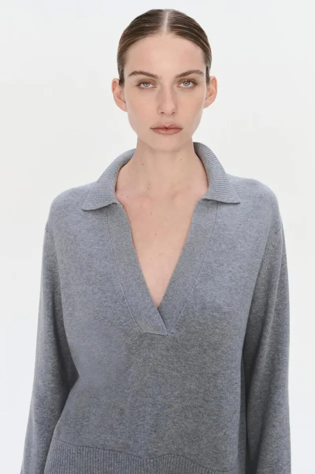 Women Knitwear Jonathan Simkhai Long Sleeve Polo Heather Grey Long Sleeve Polo Shirt Women Knitwear Jonathan Simkhai Long Sleeve Polo Heather Grey Long Sleeve Polo Shirt