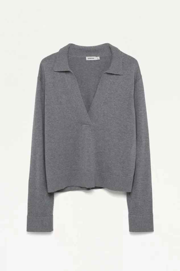 Women Knitwear Jonathan Simkhai Long Sleeve Polo Heather Grey Long Sleeve Polo Shirt Women Knitwear Jonathan Simkhai Long Sleeve Polo Heather Grey Long Sleeve Polo Shirt