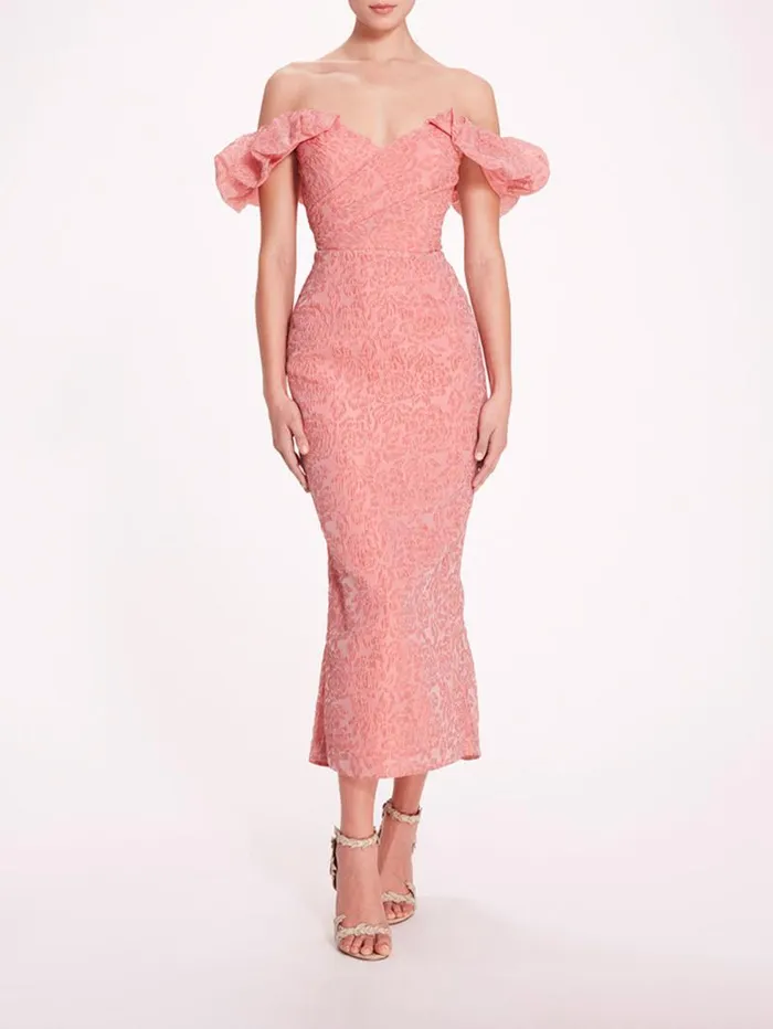 Women Marchesa Marchesa Notte Cloque Midi Dress Pink