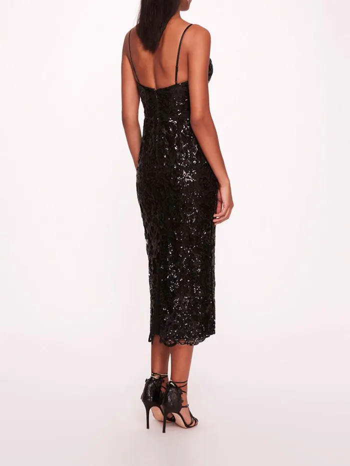 Women Marchesa Marchesa Notte Floral Sequin Midi Dress Black