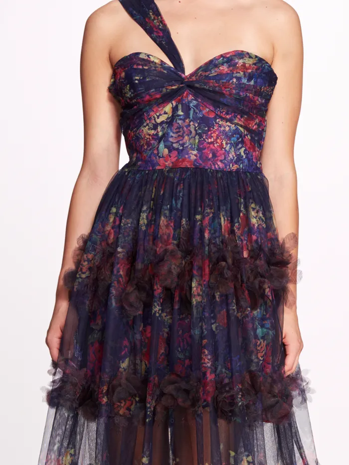 Women Marchesa Marchesa Notte Watercolor Garland Gown Navy Multi