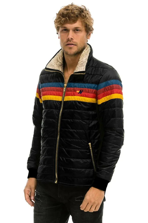 WomenMen Outerwear Aviator Nation 4 STRIPE RAINBOW SLEEVE JACKET 8211 BLACK WomenMen Outerwear Aviator Nation 4 STRIPE RAINBOW SLEEVE JACKET 8211 BLACK