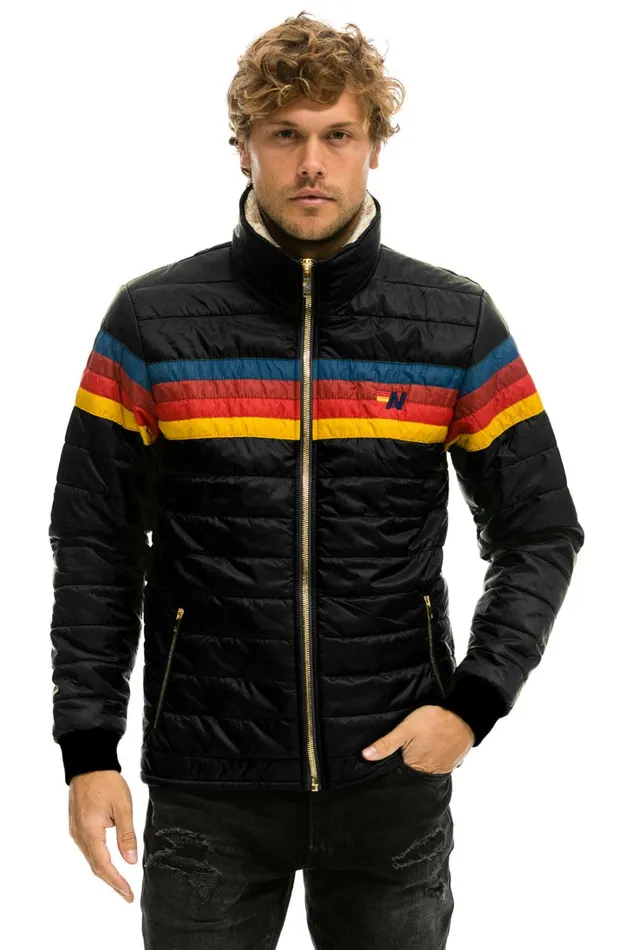 WomenMen Outerwear Aviator Nation 4 STRIPE RAINBOW SLEEVE JACKET 8211 BLACK WomenMen Outerwear Aviator Nation 4 STRIPE RAINBOW SLEEVE JACKET 8211 BLACK