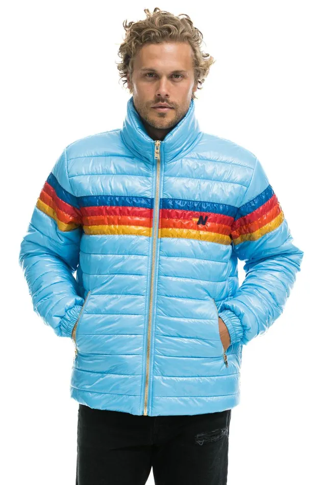 WomenMen Outerwear Aviator Nation 4 STRIPE TRAVELER JACKET 8211 GLOSSY SKY WomenMen Outerwear Aviator Nation 4 STRIPE TRAVELER JACKET 8211 GLOSSY SKY