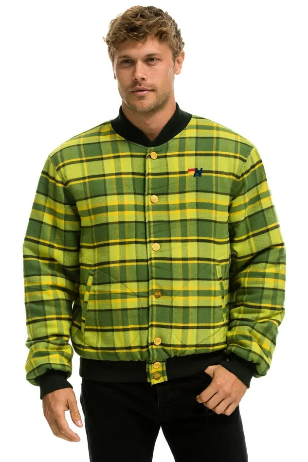 WomenMen Outerwear Aviator Nation PLAID UNISEX VARSITY JACKET 8211 AVOCADO PLAID WomenMen Outerwear Aviator Nation PLAID UNISEX VARSITY JACKET 8211 AVOCADO PLAID