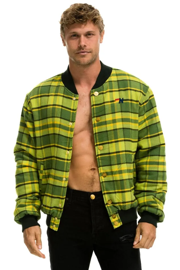 WomenMen Outerwear Aviator Nation PLAID UNISEX VARSITY JACKET 8211 AVOCADO PLAID WomenMen Outerwear Aviator Nation PLAID UNISEX VARSITY JACKET 8211 AVOCADO PLAID