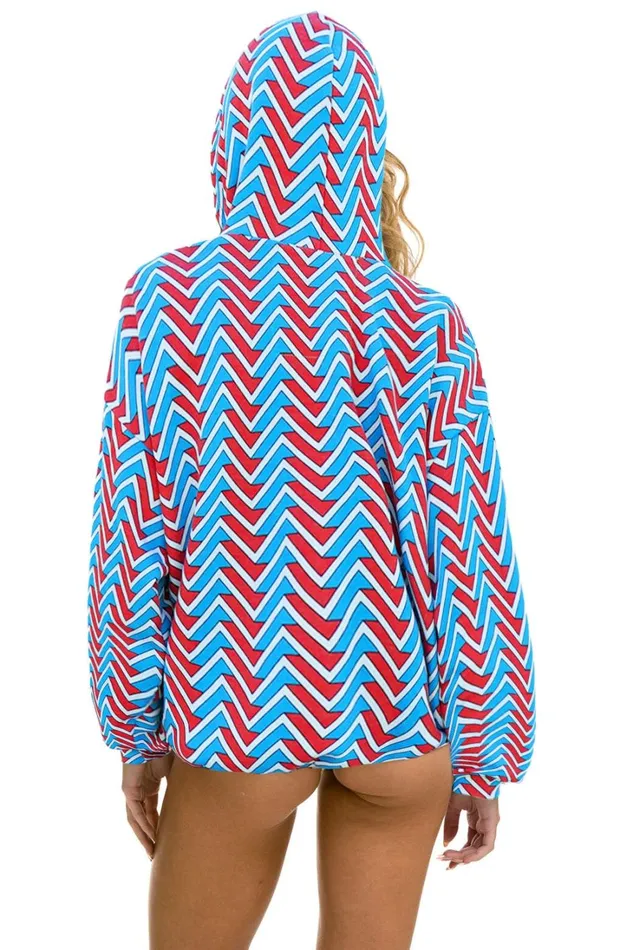 WomenMen Tops Aviator Nation GEO ZIG BOLT EMBROIDERY RELAXED PULLOVER HOODIE 8211 RED BLUE