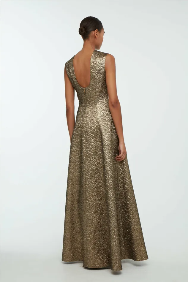 Women Nodin Dress In Gold Textured Jacquard Gowns Emilia Wickstead Women Nodin Dress In Gold Textured Jacquard Gowns Emilia Wickstead