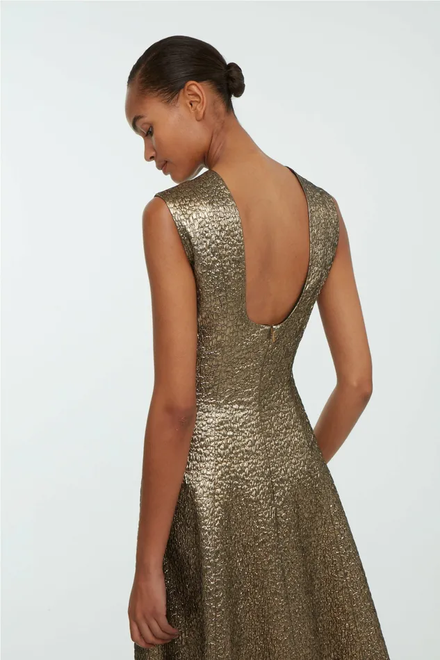 Women Nodin Dress In Gold Textured Jacquard Gowns Emilia Wickstead Women Nodin Dress In Gold Textured Jacquard Gowns Emilia Wickstead