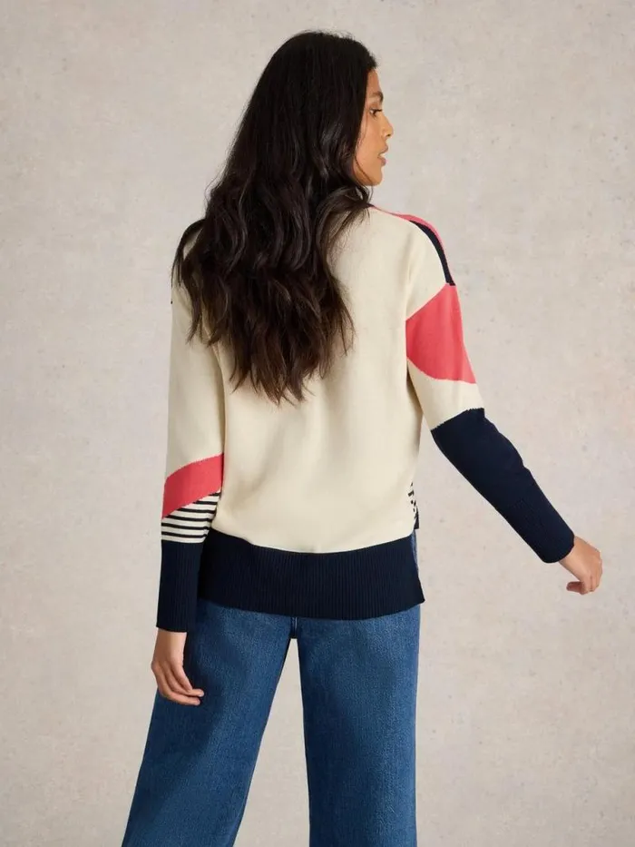 Women OLIVE ABSTRACT LONG SLEEVE JUMPER Navy Multi White Stuff Knitwear Women OLIVE ABSTRACT LONG SLEEVE JUMPER Navy Multi White Stuff Knitwear