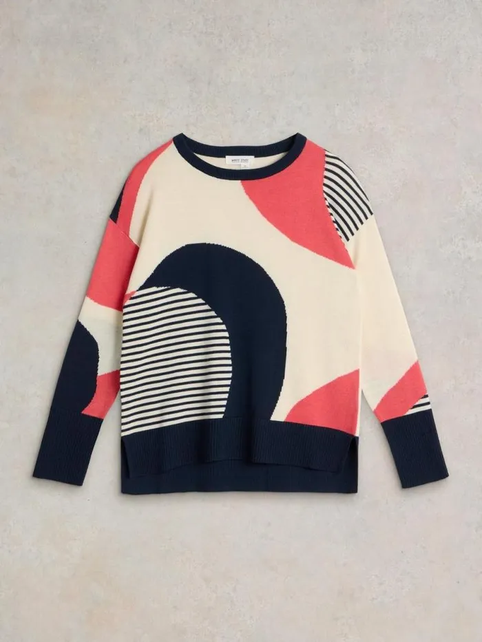 Women OLIVE ABSTRACT LONG SLEEVE JUMPER Navy Multi White Stuff Knitwear Women OLIVE ABSTRACT LONG SLEEVE JUMPER Navy Multi White Stuff Knitwear