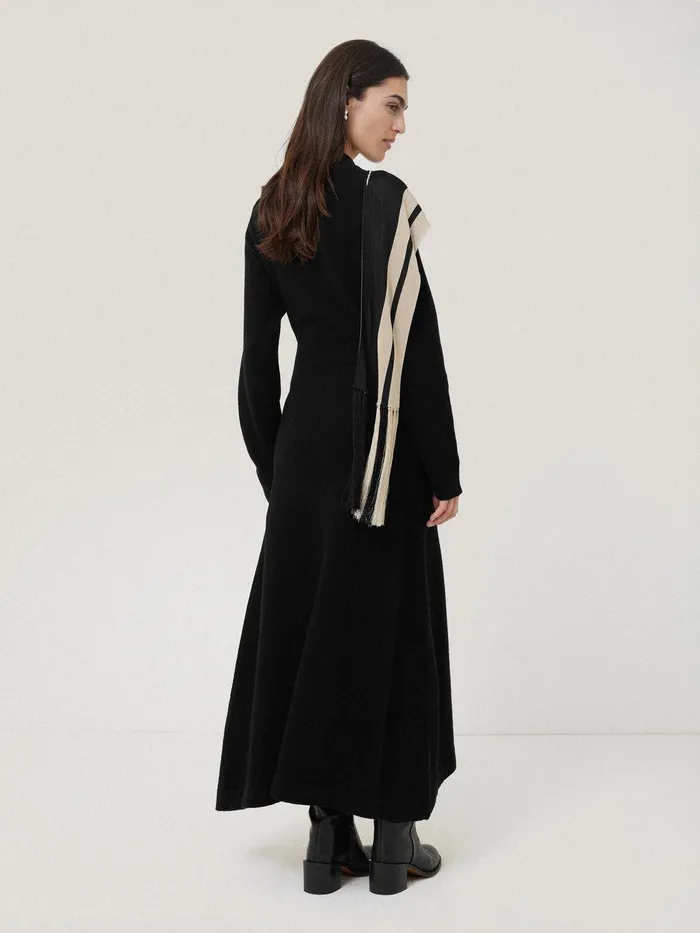 Women Opera Scarf Knitted Dress Black Jigsaw Dresses and Jumpsuits