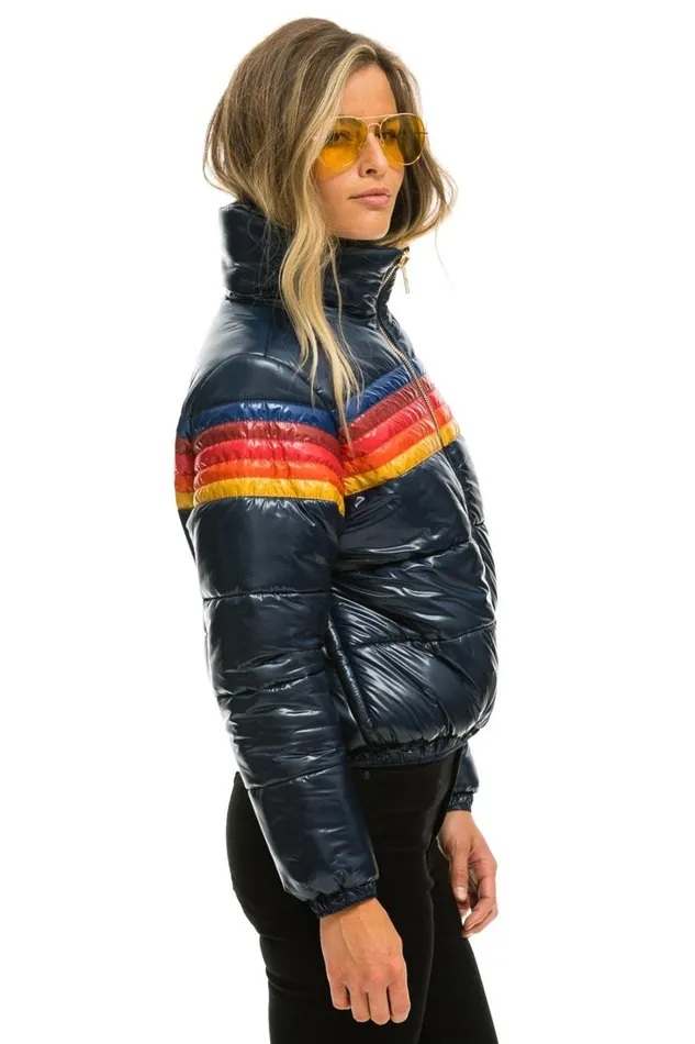 Women Outerwear Aviator Nation 5 STRIPE LUXE APRES PUFFER JACKET 8211 GLOSSY NAVY Women Outerwear Aviator Nation 5 STRIPE LUXE APRES PUFFER JACKET 8211 GLOSSY NAVY