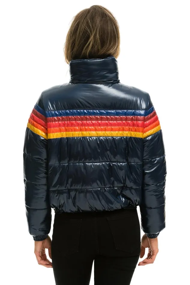 Women Outerwear Aviator Nation 5 STRIPE LUXE APRES PUFFER JACKET 8211 GLOSSY NAVY Women Outerwear Aviator Nation 5 STRIPE LUXE APRES PUFFER JACKET 8211 GLOSSY NAVY