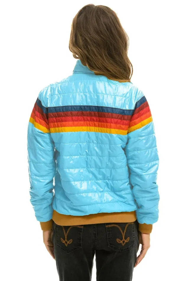 Women Outerwear Aviator Nation 5 STRIPE RAINBOW SLEEVE JACKET 8211 SKY GLOSSY Women Outerwear Aviator Nation 5 STRIPE RAINBOW SLEEVE JACKET 8211 SKY GLOSSY