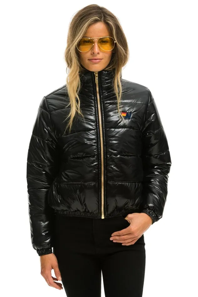 Women Outerwear Aviator Nation SUNBURST APRES PUFFER JACKET 8211 GLOSSY BLACK Women Outerwear Aviator Nation SUNBURST APRES PUFFER JACKET 8211 GLOSSY BLACK