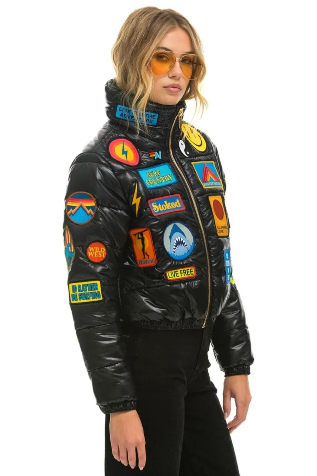 Women Outerwear Aviator Nation VINTAGE PATCH APRES PUFFER JACKET 8211 BLACK GLOSSY Women Outerwear Aviator Nation VINTAGE PATCH APRES PUFFER JACKET 8211 BLACK GLOSSY