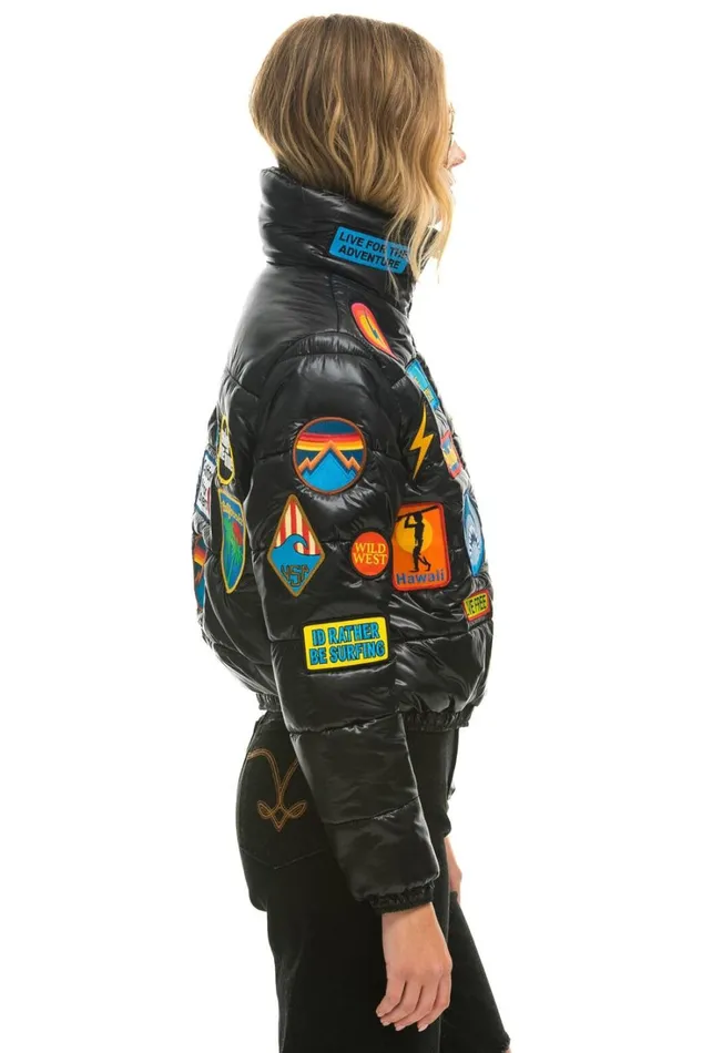 Women Outerwear Aviator Nation VINTAGE PATCH APRES PUFFER JACKET 8211 BLACK GLOSSY Women Outerwear Aviator Nation VINTAGE PATCH APRES PUFFER JACKET 8211 BLACK GLOSSY
