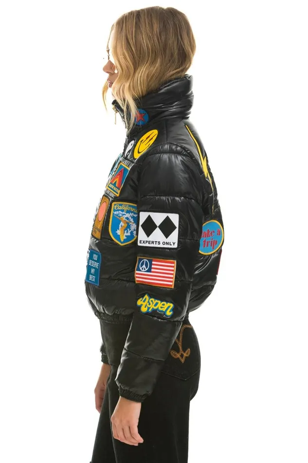 Women Outerwear Aviator Nation VINTAGE PATCH APRES PUFFER JACKET 8211 BLACK GLOSSY Women Outerwear Aviator Nation VINTAGE PATCH APRES PUFFER JACKET 8211 BLACK GLOSSY