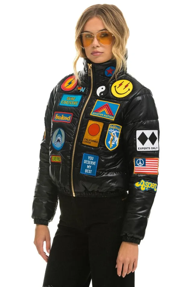 Women Outerwear Aviator Nation VINTAGE PATCH APRES PUFFER JACKET 8211 BLACK GLOSSY Women Outerwear Aviator Nation VINTAGE PATCH APRES PUFFER JACKET 8211 BLACK GLOSSY