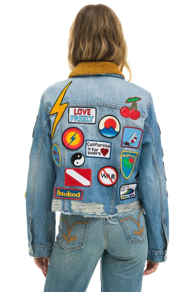 Women Outerwear Aviator Nation VINTAGE PATCH UNISEX CROP DENIM JACKET 8211 SUPER LIGHT