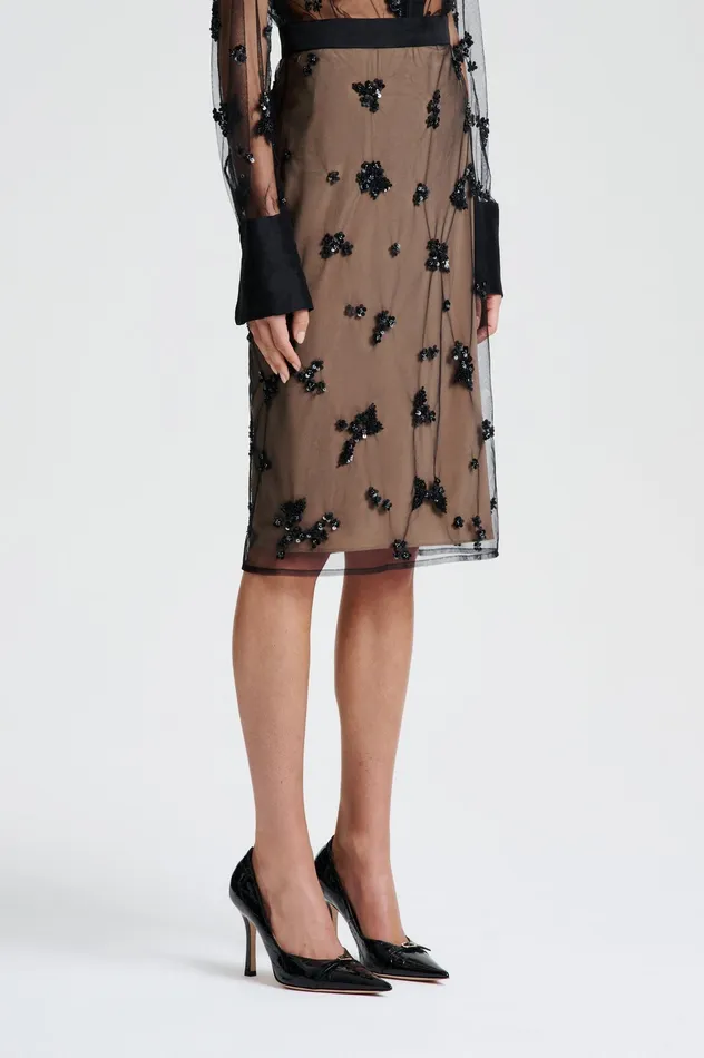 Women Scanlan Theodore BEADED TULLE PENCIL SKIRT BLACK Skirts Women Scanlan Theodore BEADED TULLE PENCIL SKIRT BLACK Skirts