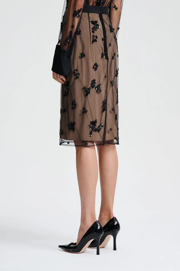 Women Scanlan Theodore BEADED TULLE PENCIL SKIRT BLACK Skirts Women Scanlan Theodore BEADED TULLE PENCIL SKIRT BLACK Skirts