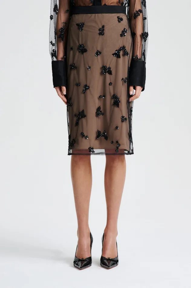 Women Scanlan Theodore BEADED TULLE PENCIL SKIRT BLACK Skirts Women Scanlan Theodore BEADED TULLE PENCIL SKIRT BLACK Skirts