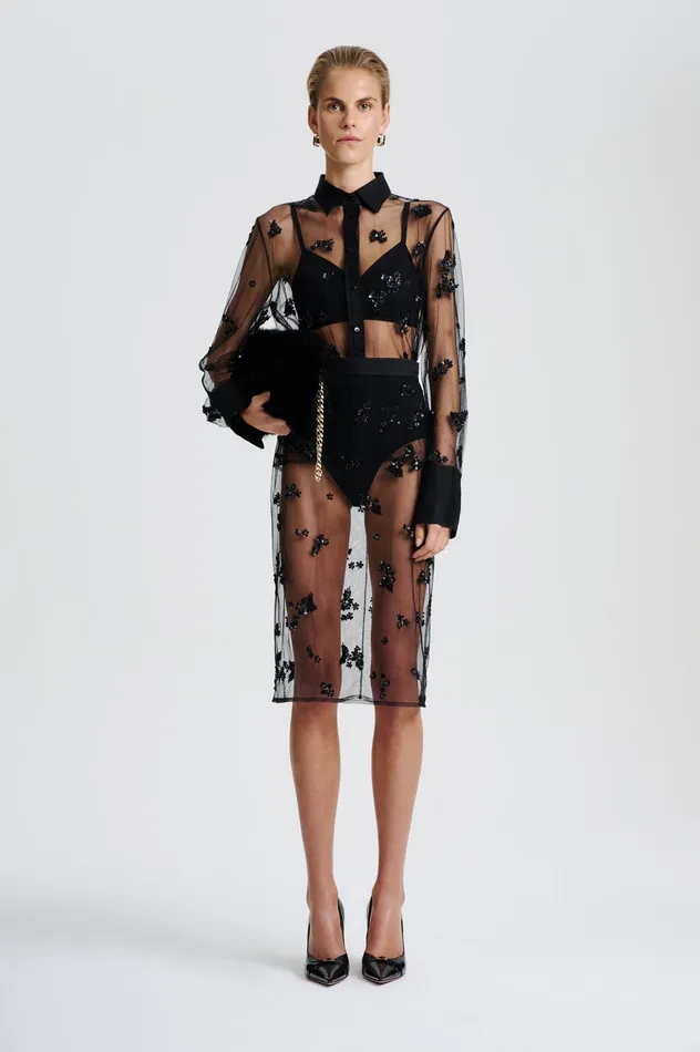 Women Scanlan Theodore BEADED TULLE PENCIL SKIRT BLACK Skirts Women Scanlan Theodore BEADED TULLE PENCIL SKIRT BLACK Skirts