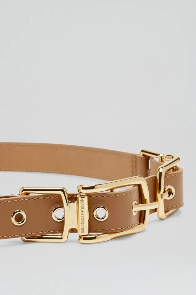 Women Scanlan Theodore TWIN SADDLE BUCKLE BELT 25 CAMEL Belts